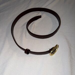 Brown Leather Belt with Gold Buckle
